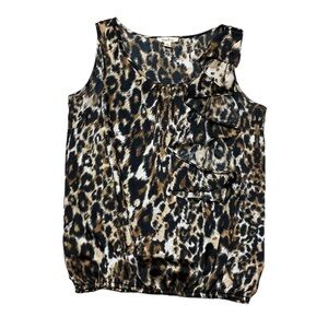 Brina & Em Sleeveless Blouse Womens M Casual Shirt Leopard Print Ruffle Tank Top